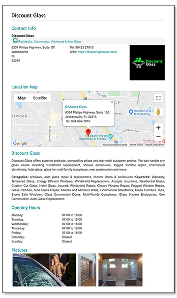 Discount Glass Directory Listing Screenshot