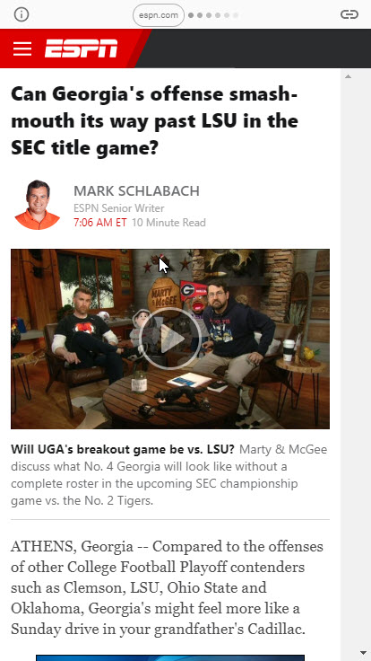 ESPN Website AMP Page Screenshot